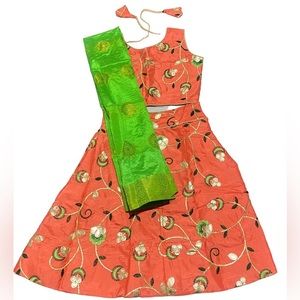 This young girls three-piece lehenga, handcrafted silk used for special …